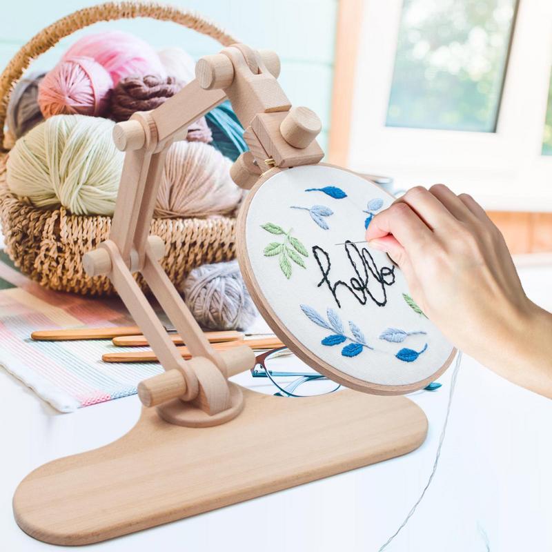 Desk Setup Wood - 360 Degree Rotation Adjustable Wooden Embroidery