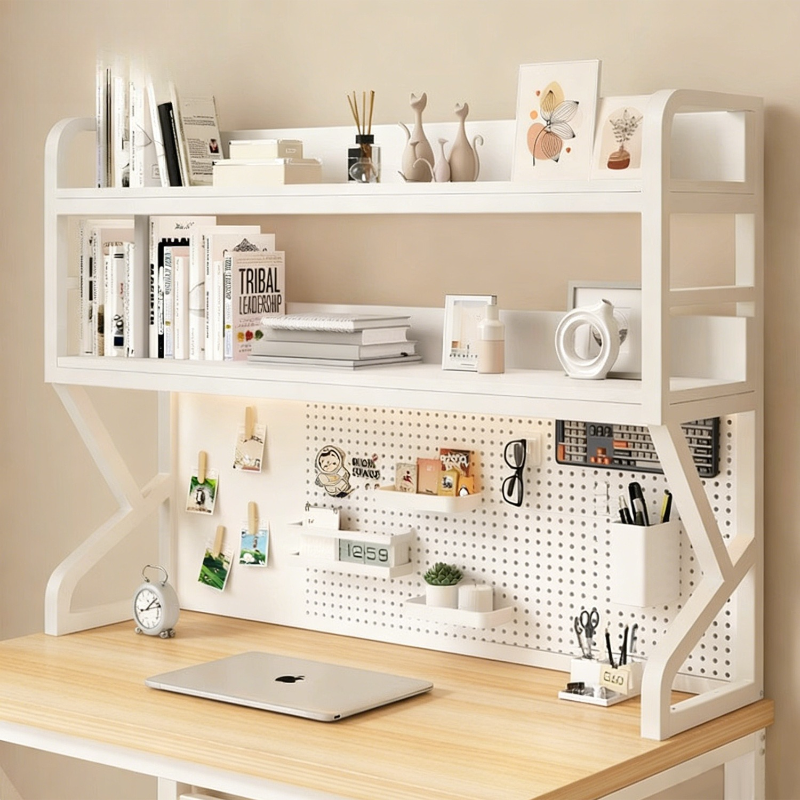 Desk Setup Wood - Desktop Storage Shelf with Pegboard Organizer,