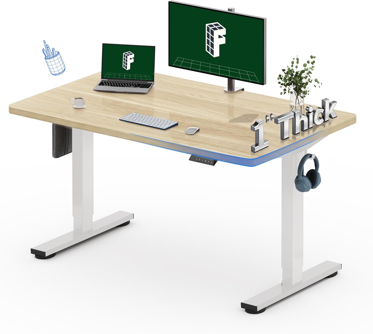 Desk Setup One Monitor - Electric Standing Desk 48x30 Inches, One-Piece