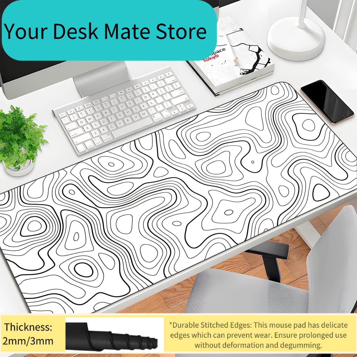 Black White Topographic Contou - Rubber Mat Desk บทวิจารณ์และราคา