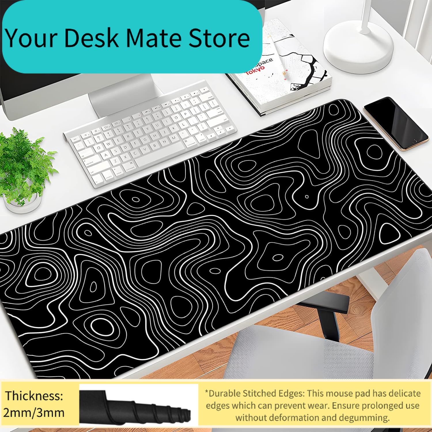 Black White Topographic Contou - Rubber Mat Desk บทวิจารณ์และราคา