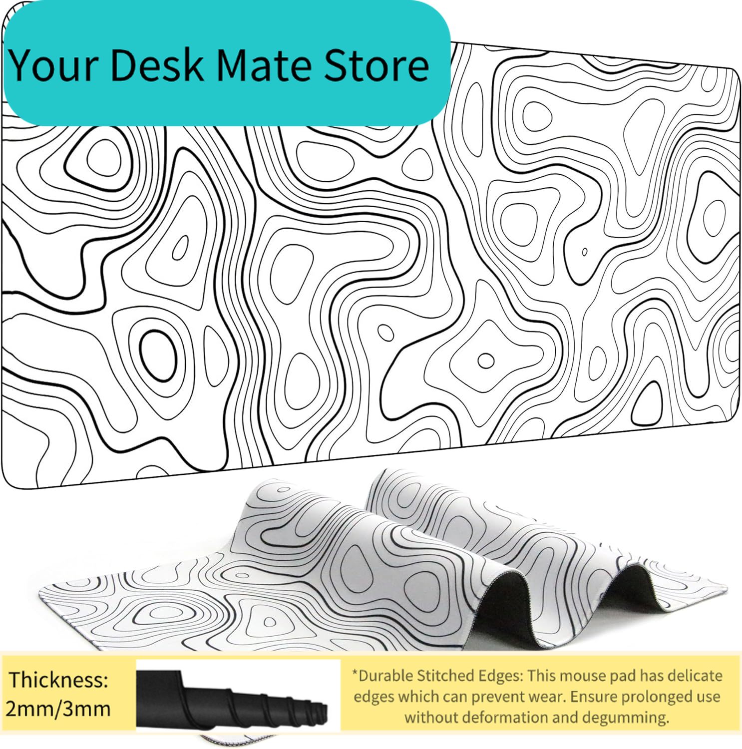 Black White Topographic Contou - Rubber Mat Desk บทวิจารณ์และราคา