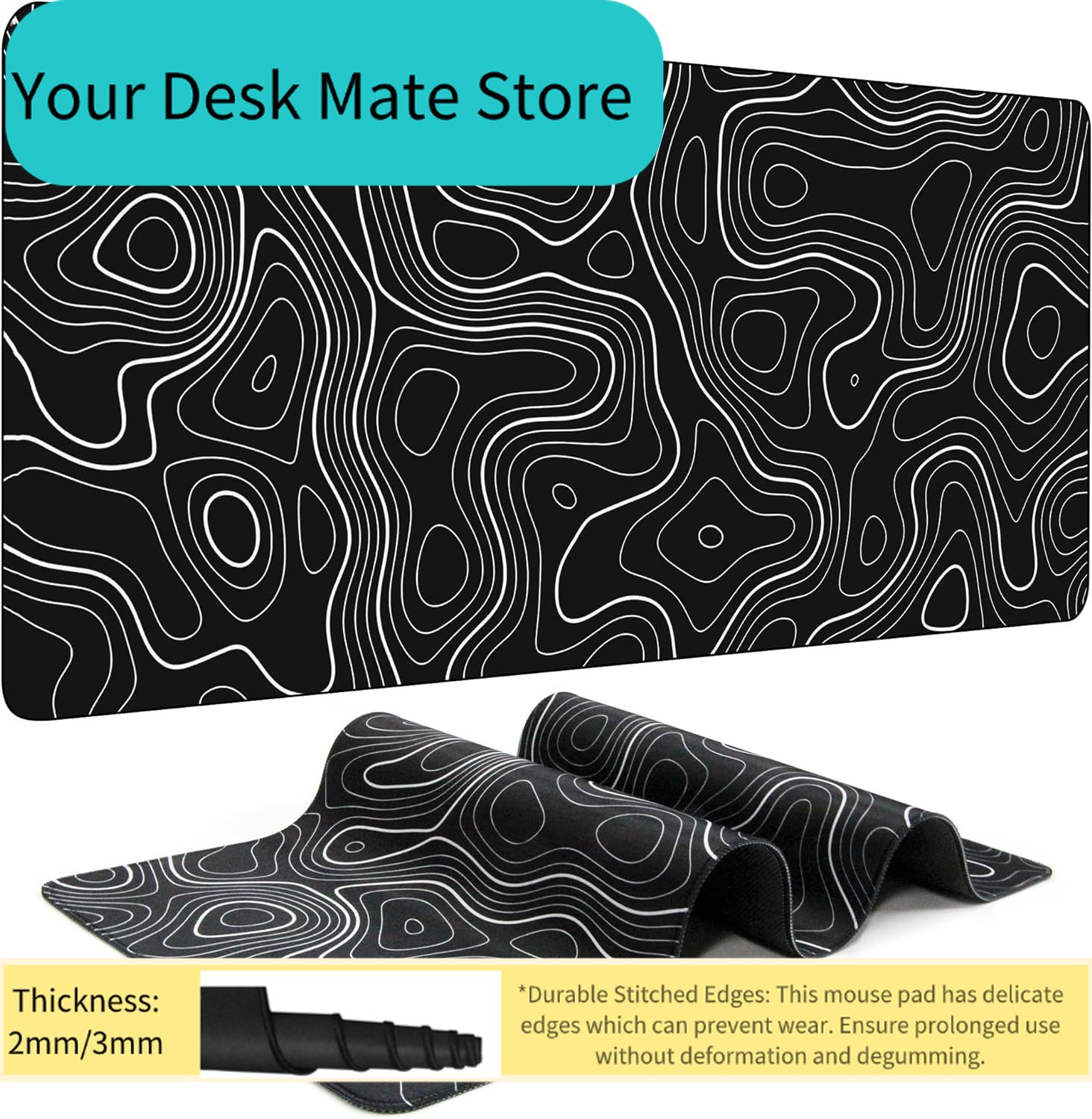 Black White Topographic Contou - Rubber Mat Desk บทวิจารณ์และราคา