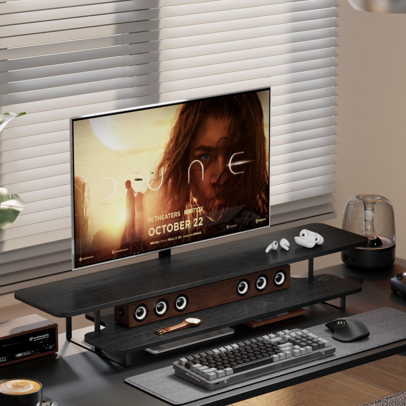 Walnut Finish Monitor Stand Ri - Desk Setup With Laptop And Monitor บทวิจารณ์และราคา