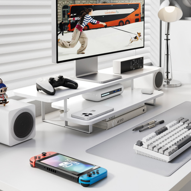Walnut Finish Monitor Stand Ri - Desk Setup With Laptop And Monitor บทวิจารณ์และราคา
