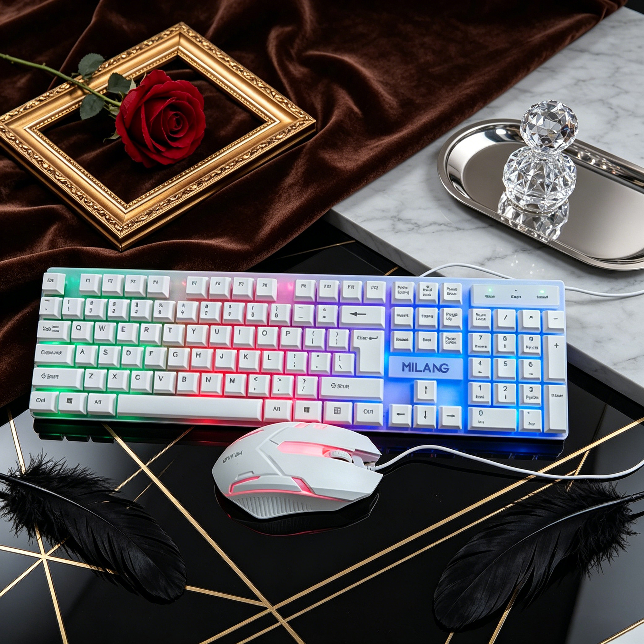 Wired RGB Backlit Keyboard Mou - Work Desk Home Setup บทวิจารณ์และราคา