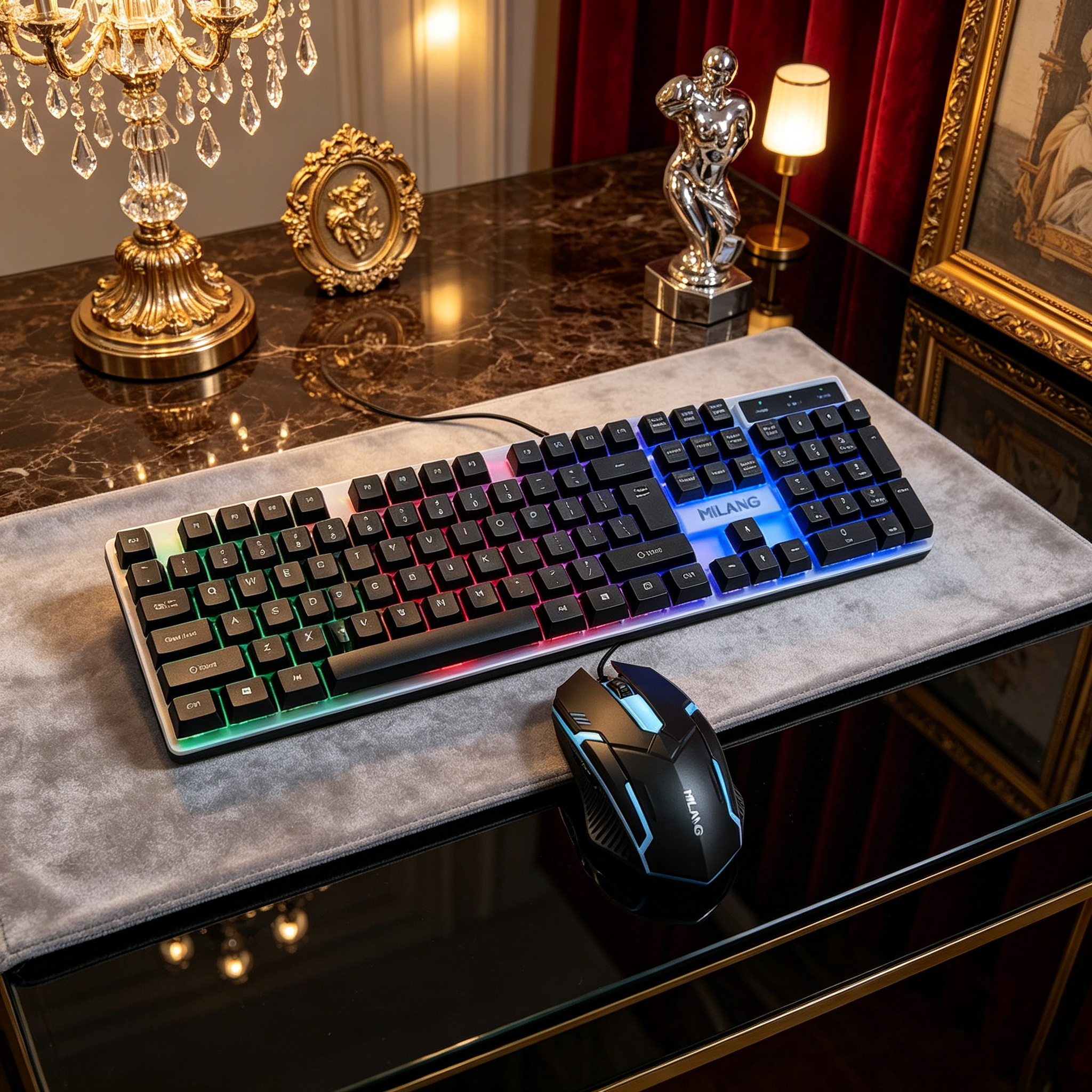 Wired RGB Backlit Keyboard Mou - Work Desk Home Setup บทวิจารณ์และราคา