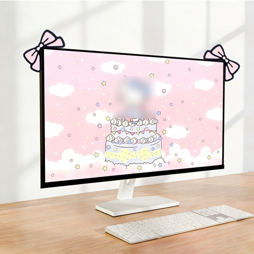 Cute Pink Bow Monitor Decor Ka - Desk Setup With Laptop And Monitor บทวิจารณ์และราคา