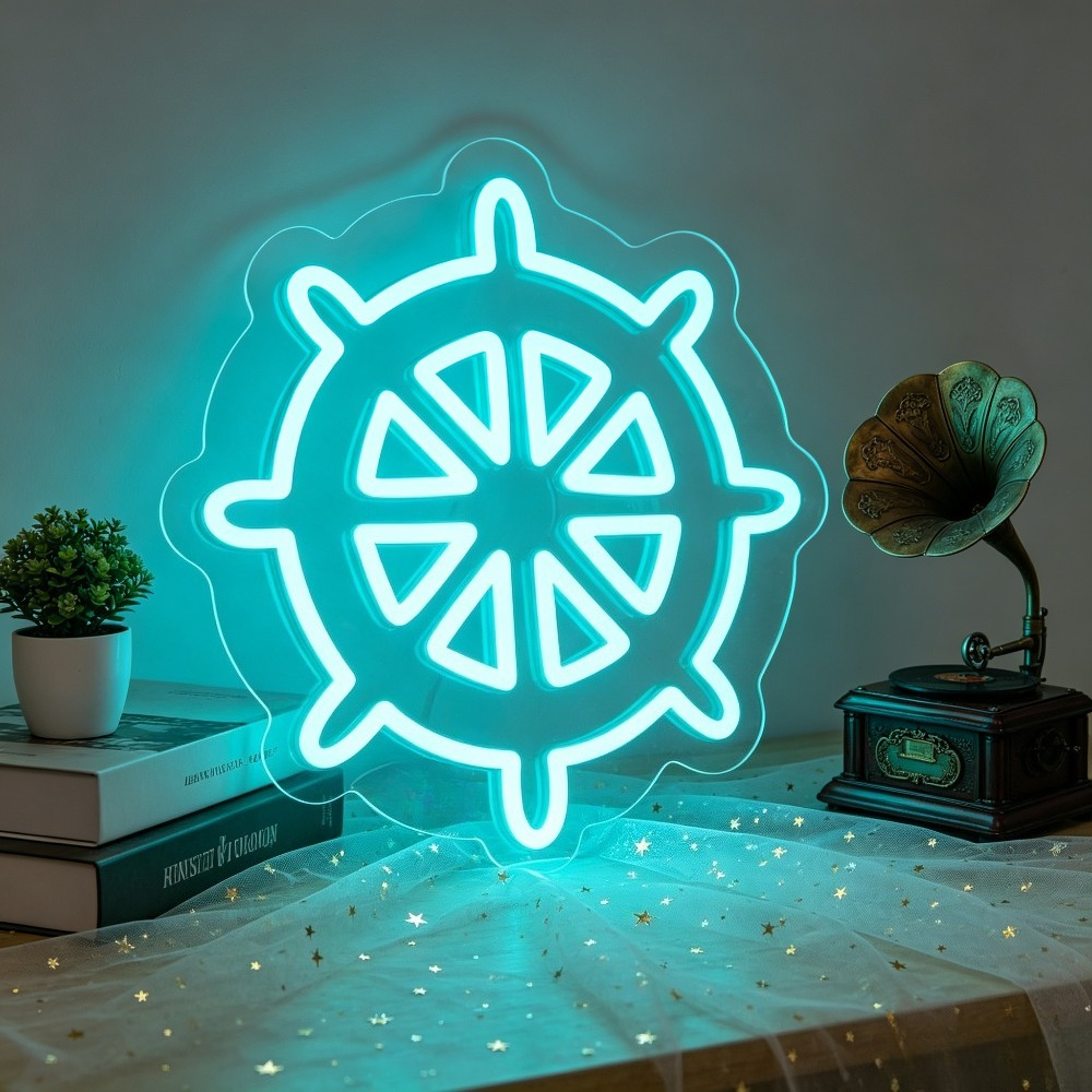 Ship Wheel LED Neon Sign Nauti - Desk Setup Gifts บทวิจารณ์และราคา