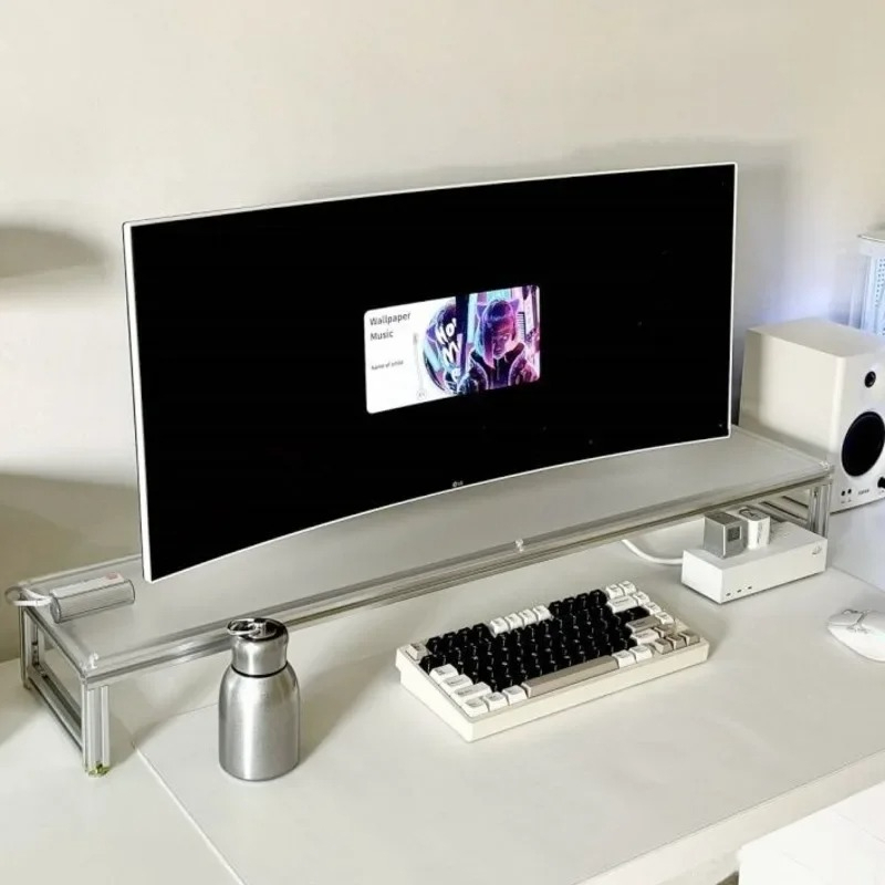 Aluminum Monitor Stand Acrylic - Desk Setup With Laptop And Monitor บทวิจารณ์และราคา