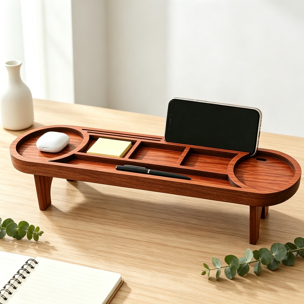 Wooden Desk Organizer with Pho - Desk Setup Wood บทวิจารณ์และราคา