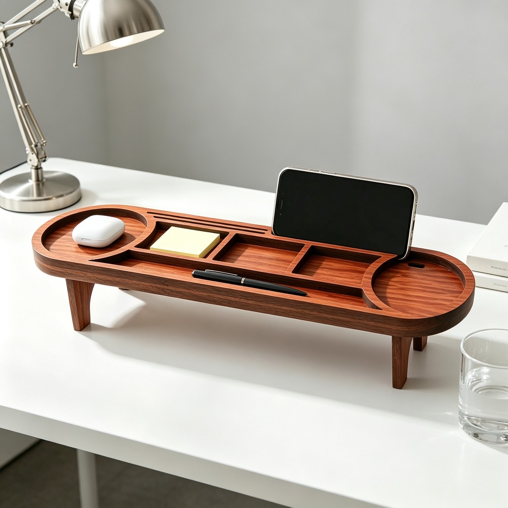 Wooden Desk Organizer with Pho - Desk Setup Wood บทวิจารณ์และราคา