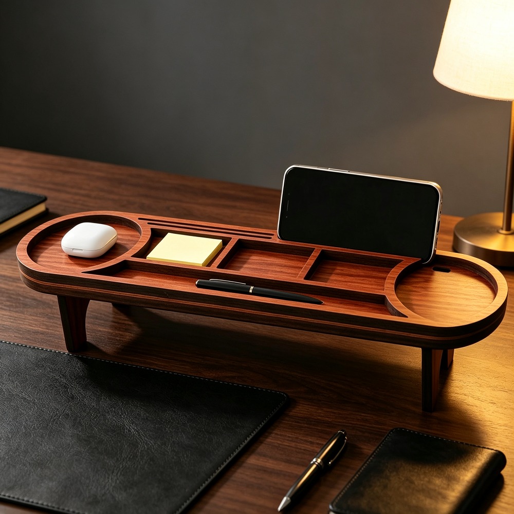 Wooden Desk Organizer with Pho - Desk Setup Wood บทวิจารณ์และราคา