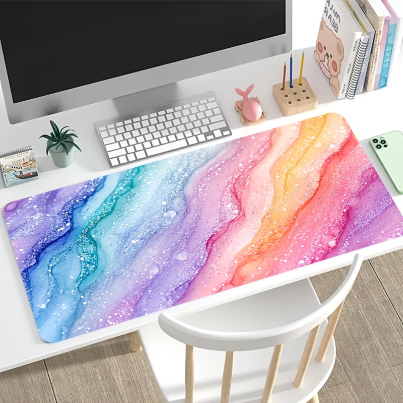 Vibrant Rainbow Glitter Marble - Desk Setup Productivity บทวิจารณ์และราคา
