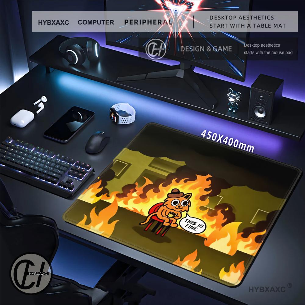 HYBXAXC This Is Fine Cat Meme  - Work Desk Home Setup บทวิจารณ์และราคา