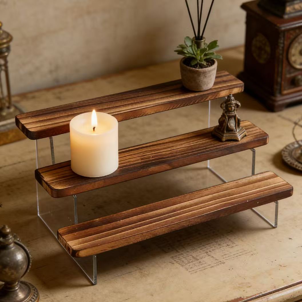 Charred Wooden Step Display St - Desk Setup Wood บทวิจารณ์และราคา
